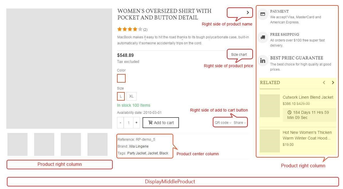 Prestashop web design product page layout