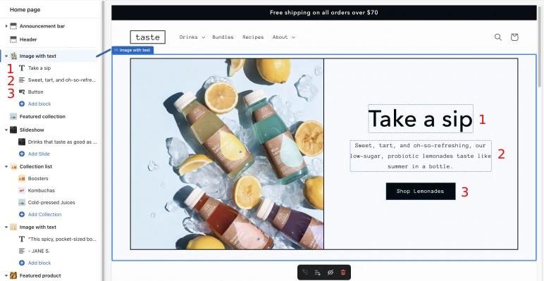 Shopify web design backend theme editor
