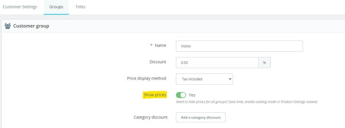 prestashop customer group settings