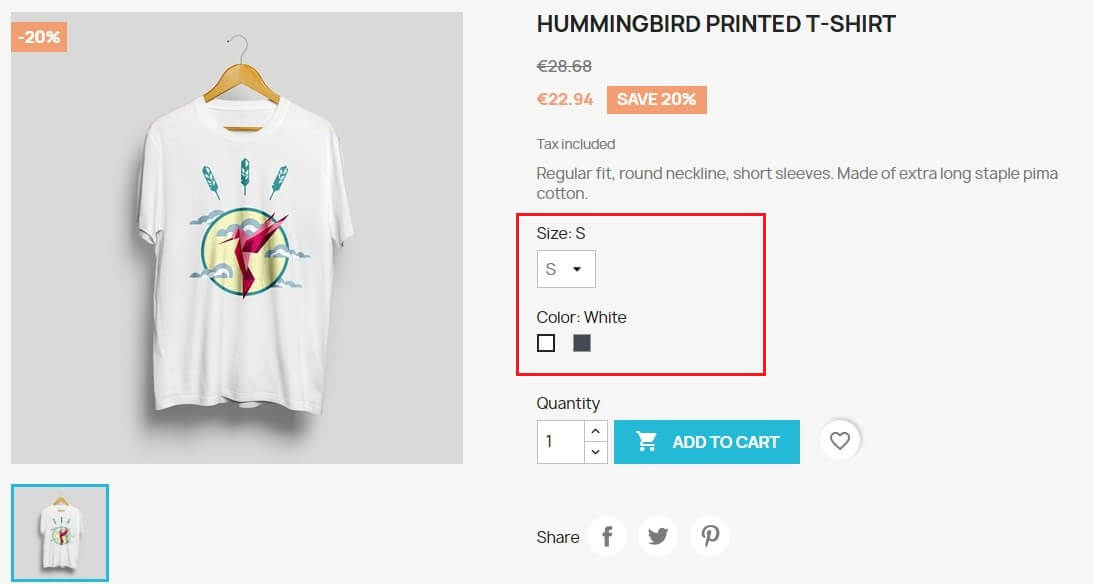 prestashop's product page