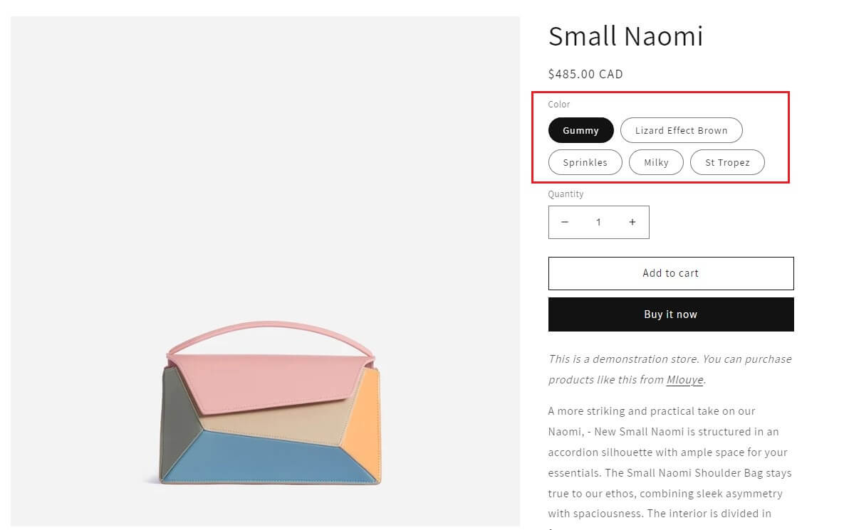 shopify product page product options